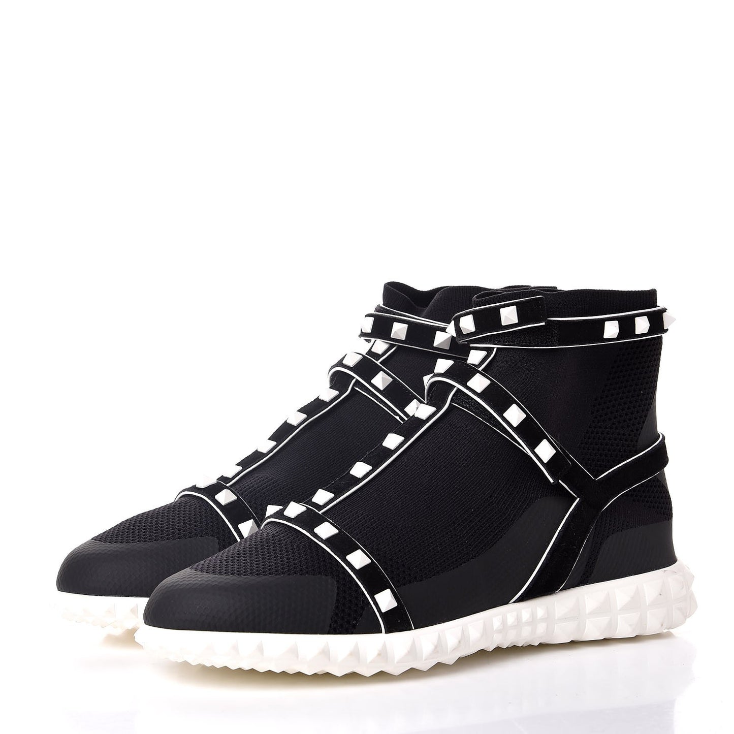Body Tech Knit Free Rockstud Sock High Top Sneakers 40 Black White