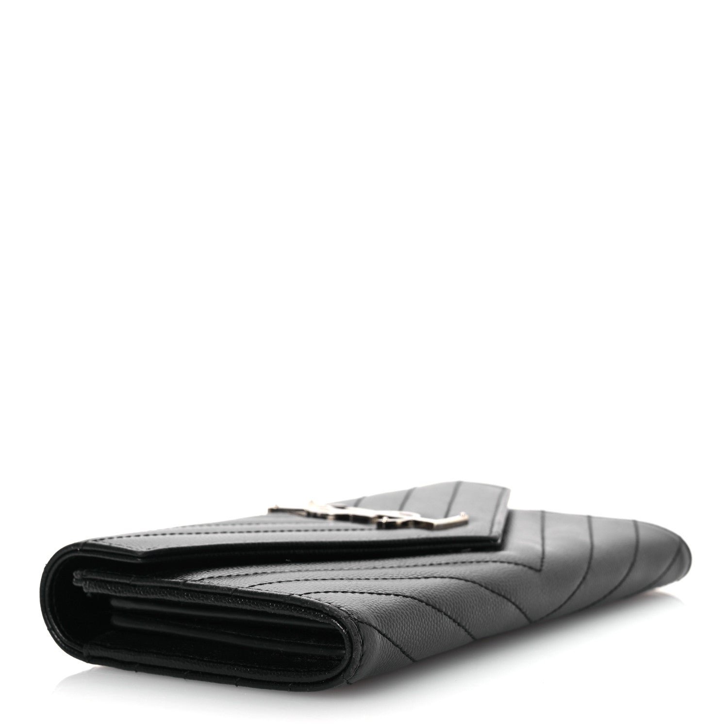 Saint Laurent Grain De Poudre Matelasse Chevron Monogram Flap Wallet Black 4 of 16