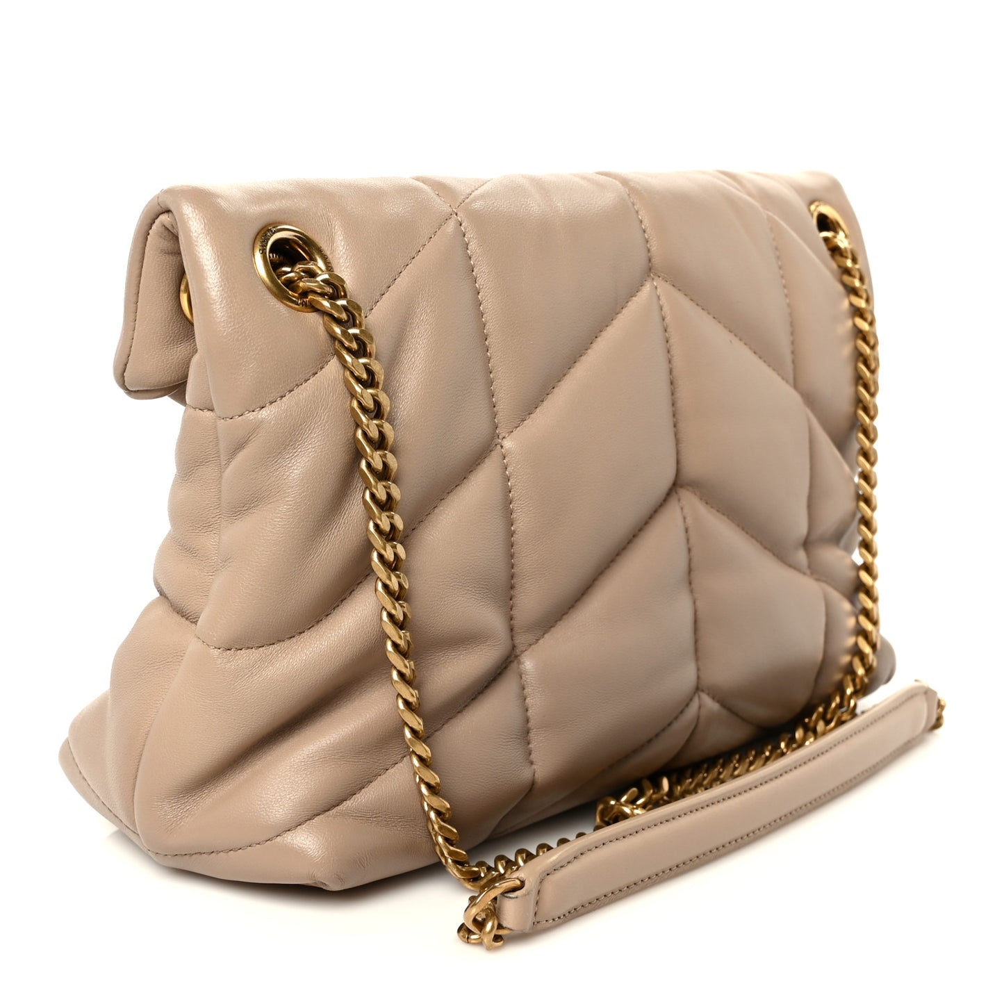 Lambskin Quilted Small Loulou Puffer Monogram Chain Satchel Dark Beige