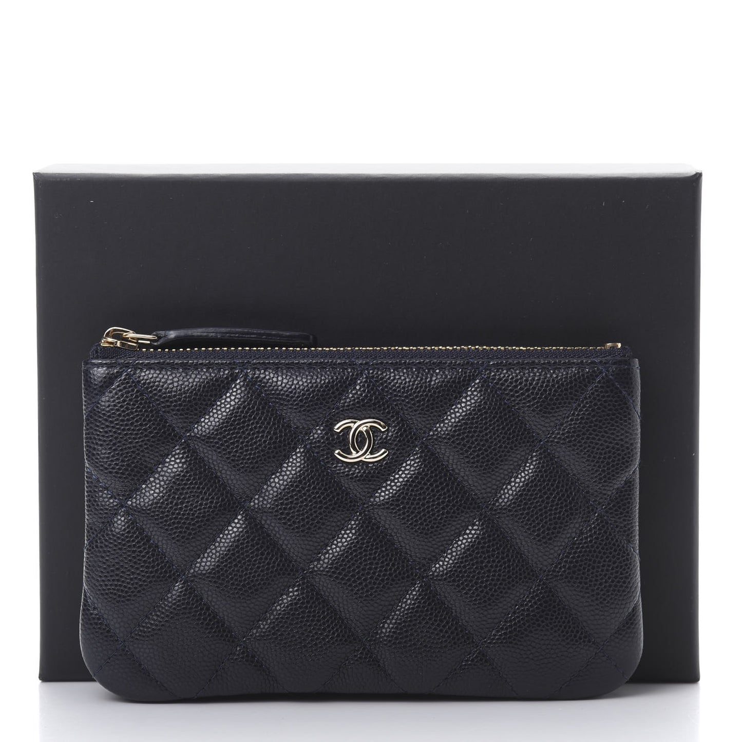 Caviar Quilted Small Cosmetic Case Navy Blue