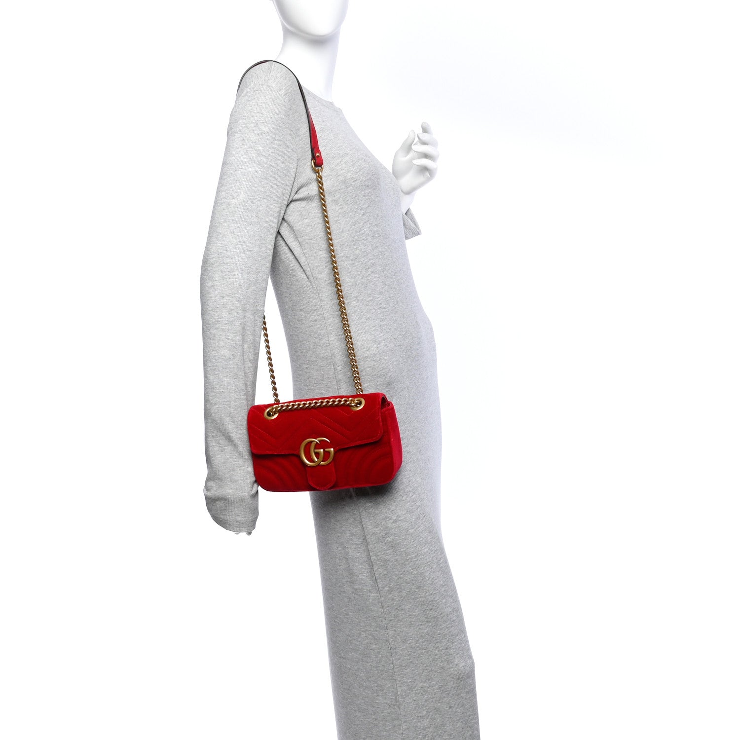 Gucci Velvet Matelasse Mini GG Marmont Shoulder Bag Hibiscus Red