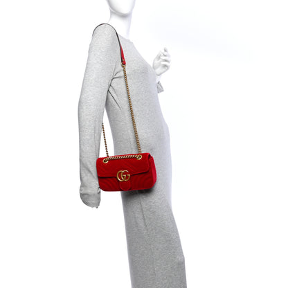 Gucci Velvet Matelasse Mini GG Marmont Shoulder Bag Hibiscus Red 2 of 11