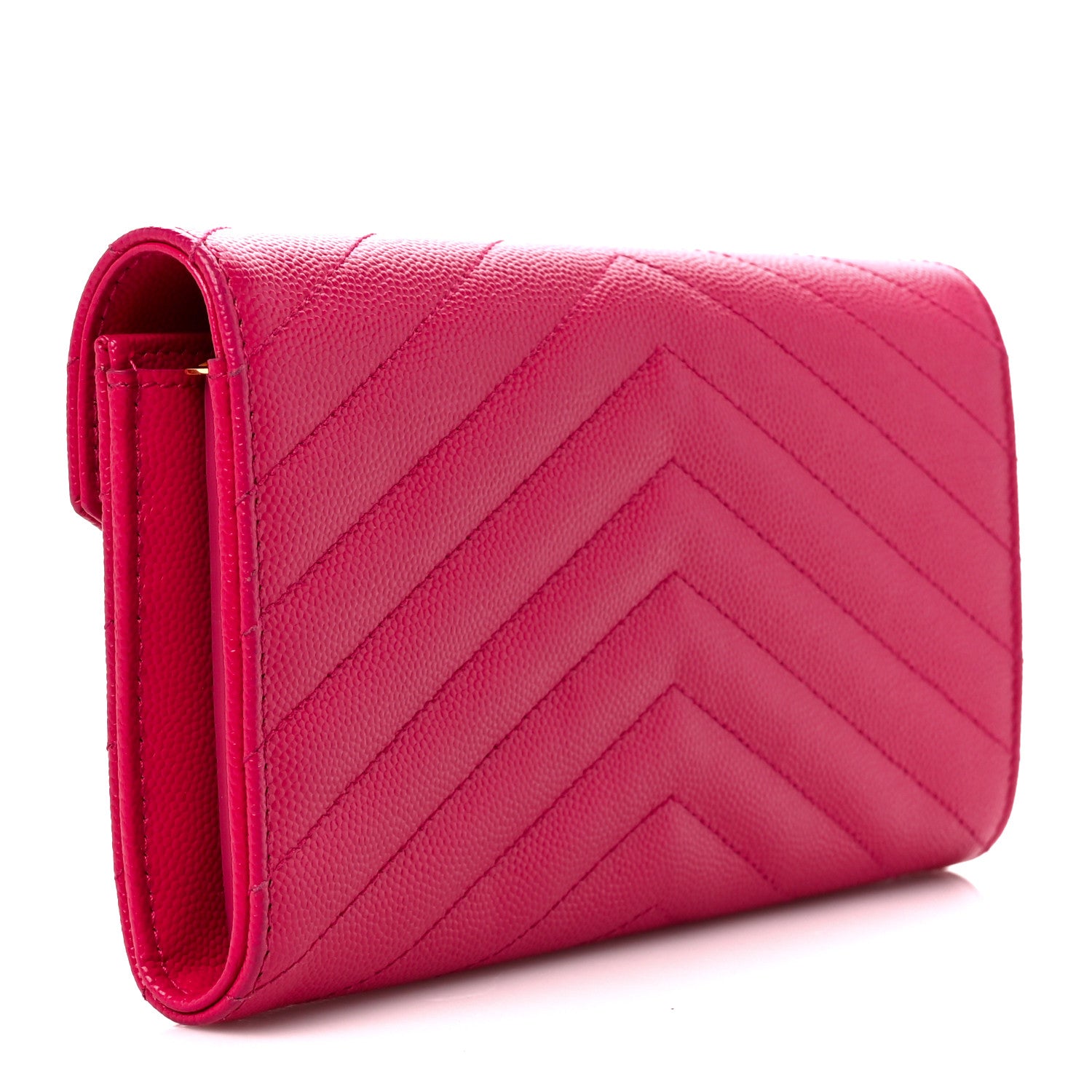 Saint Laurent Grain De Poudre Matelasse Chevron Monogram Flap Wallet Fuxia 3 of 9