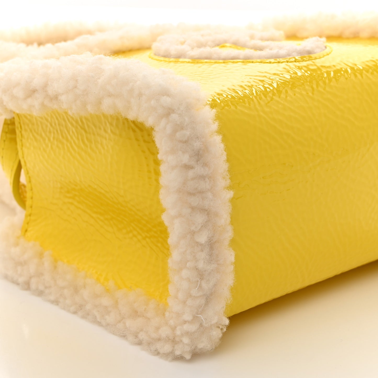 X UGG Crinkle Patent Shearling Small Shopping Bag Taxi