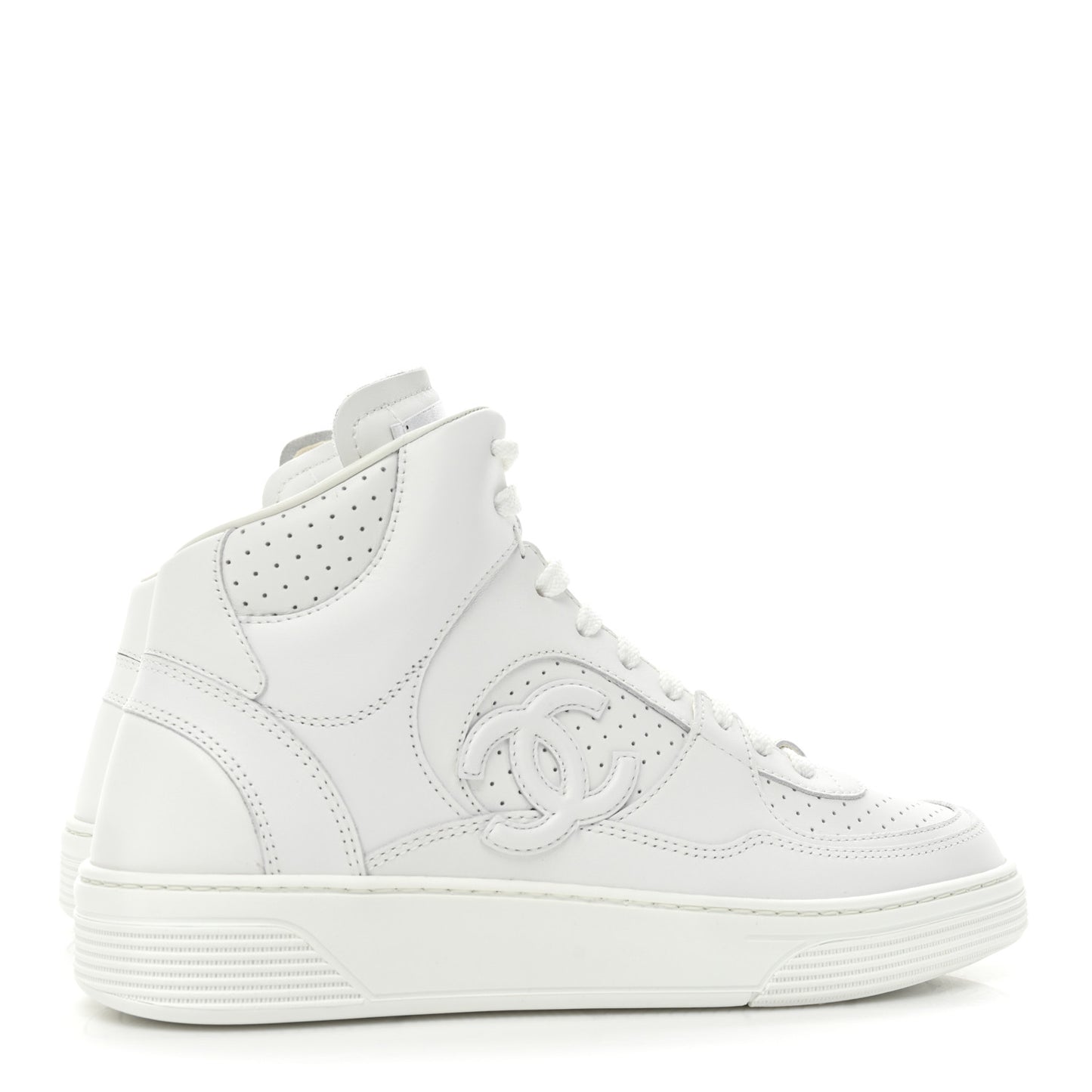 Calfskin CC High Top Sneaker 38 White