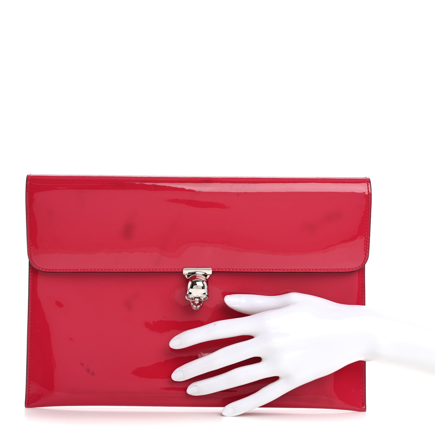 Patent Skull Lock Envelope Clutch Pink