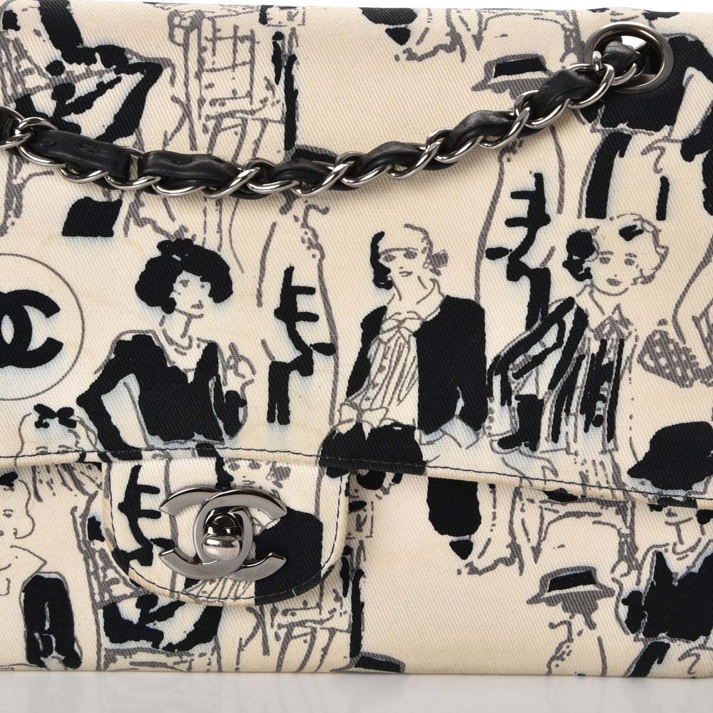 Canvas Printed Medium Double Flap Black White