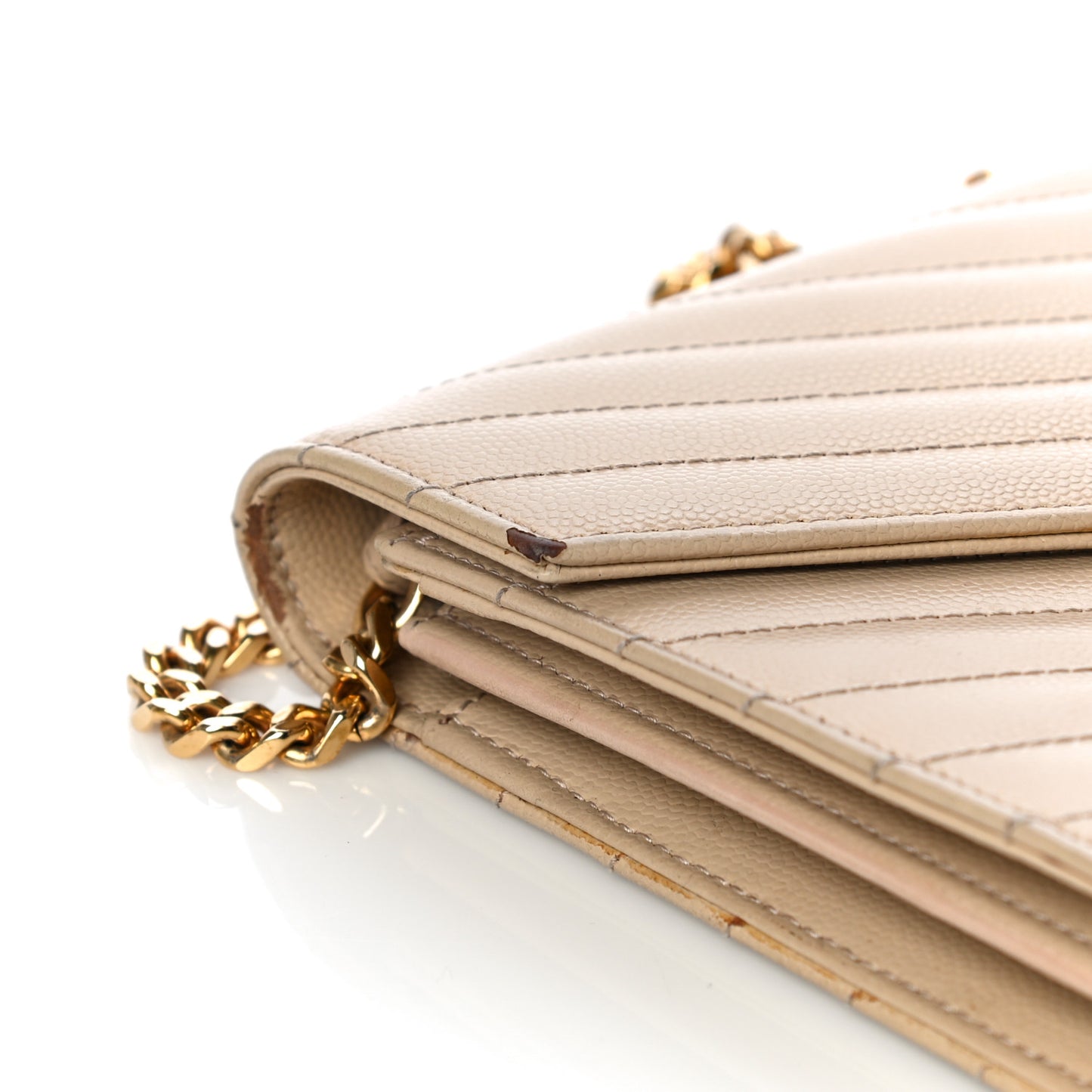 Grain De Poudre Matelasse Chevron Monogram Chain Wallet Dark Latte