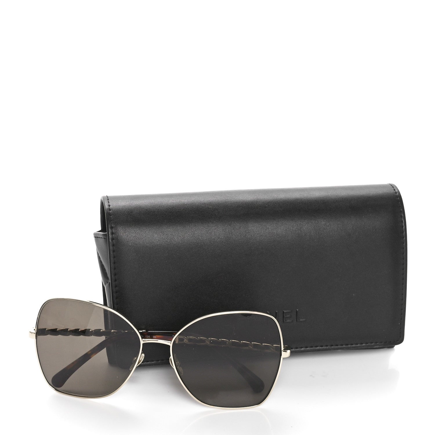 Chanel Metal Calfskin Butterfly Pearl Chain Sunglasses 4274Q Gold Black 6 of 6