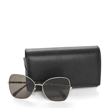 Chanel Metal Calfskin Butterfly Pearl Chain Sunglasses 4274Q Gold Black 6 of 6