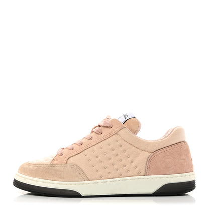 Chanel Fabric Suede Calfskin Logo Sneakers 36 Beige Pink 1 of 10