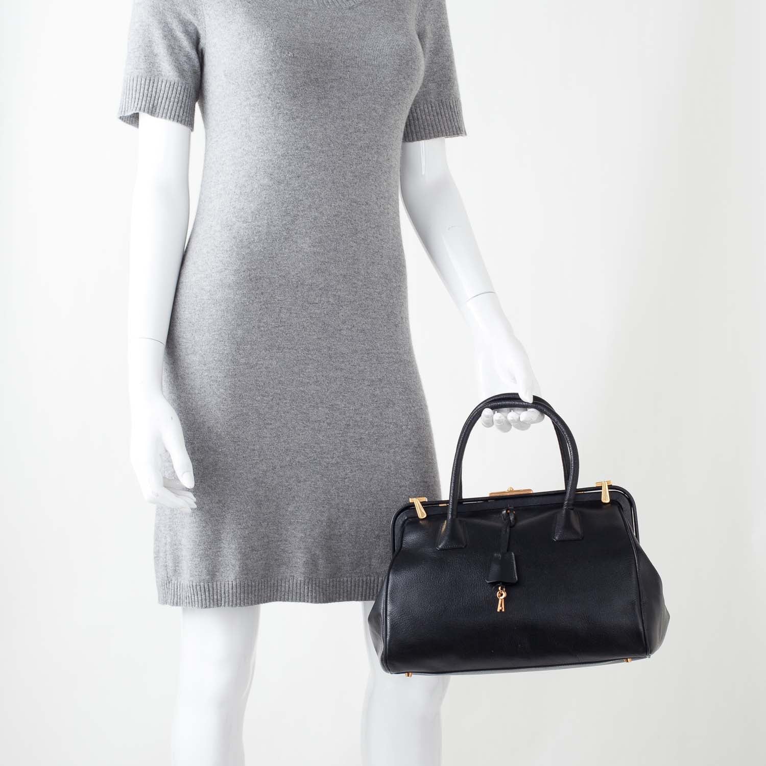 Prada Goatskin Cerniera Doctor Bag Black 2 of 10