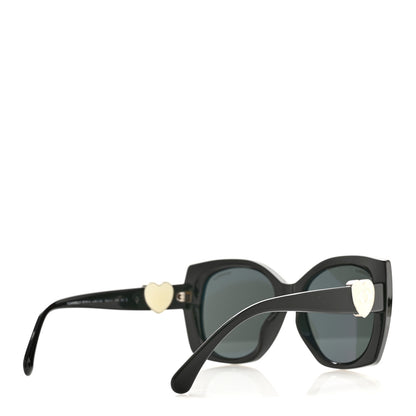 Chanel Acetate Square CC Heart Sunglasses 5519-A Black White 3 of 7