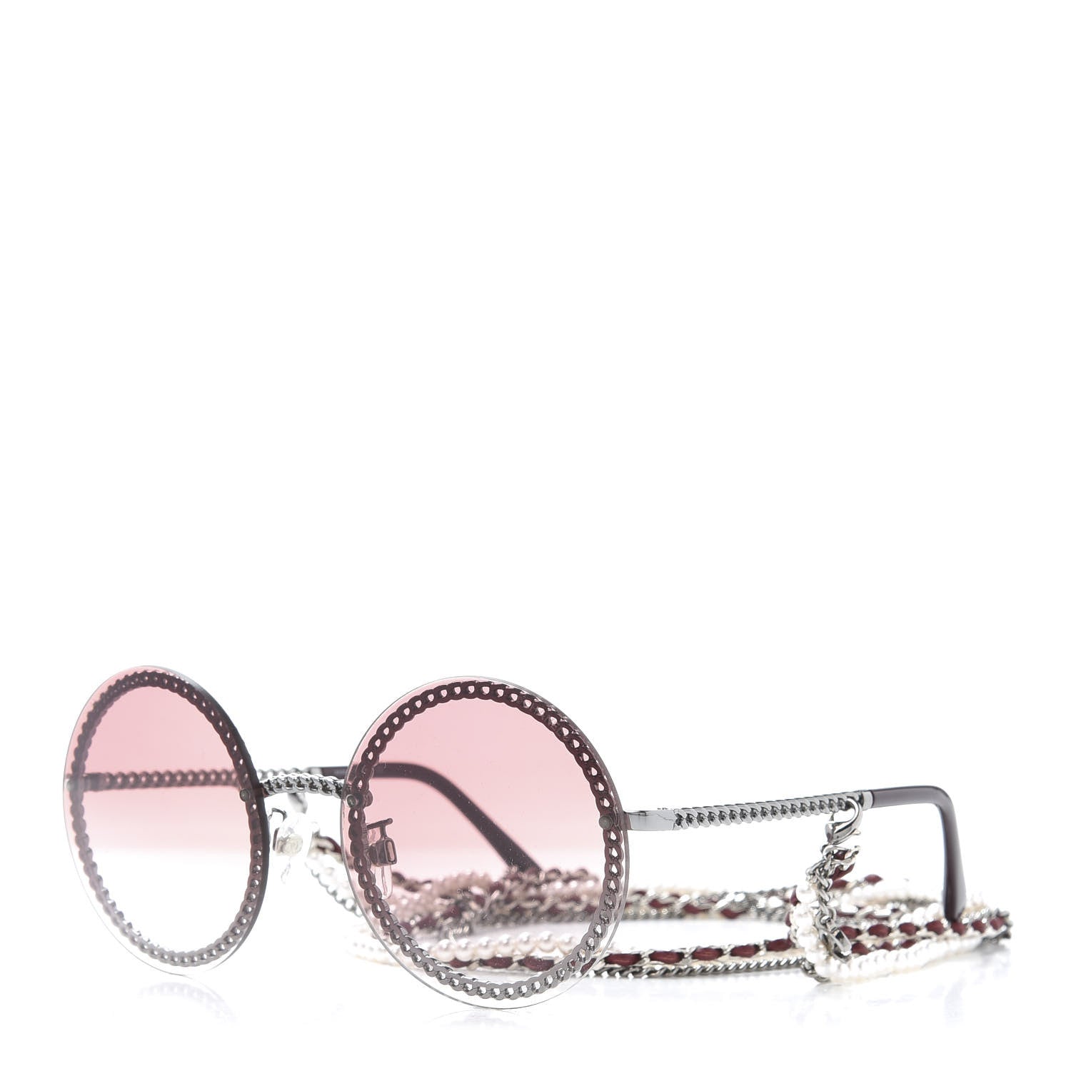 Chanel Round Removable Triple Hanging Chain Sunglasses 4245 Pink Silver 1 of 8