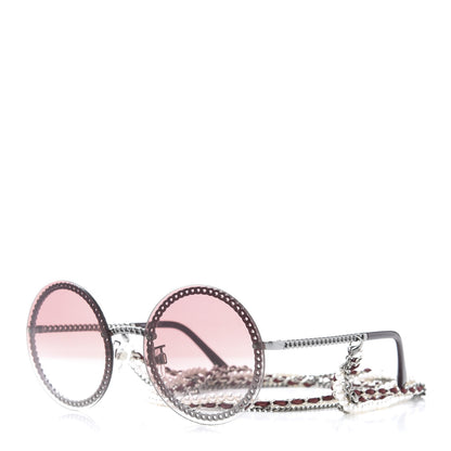 Chanel Round Removable Triple Hanging Chain Sunglasses 4245 Pink Silver 1 of 8