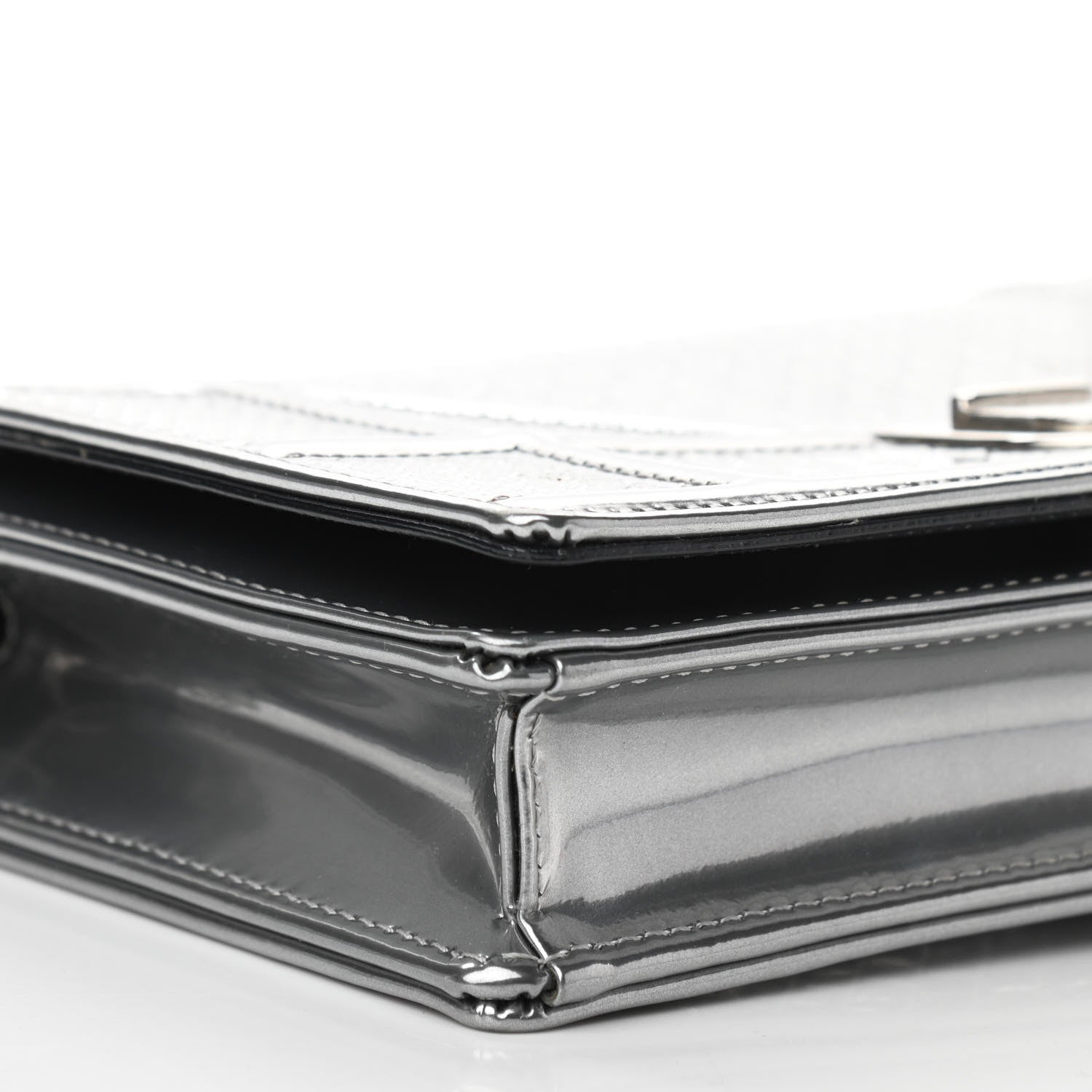 Christian Dior Metallic Patent Micro-Cannage Diorama Wallet on Chain Pouch Silver 8 of 9