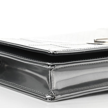 Christian Dior Metallic Patent Micro-Cannage Diorama Wallet on Chain Pouch Silver 8 of 9