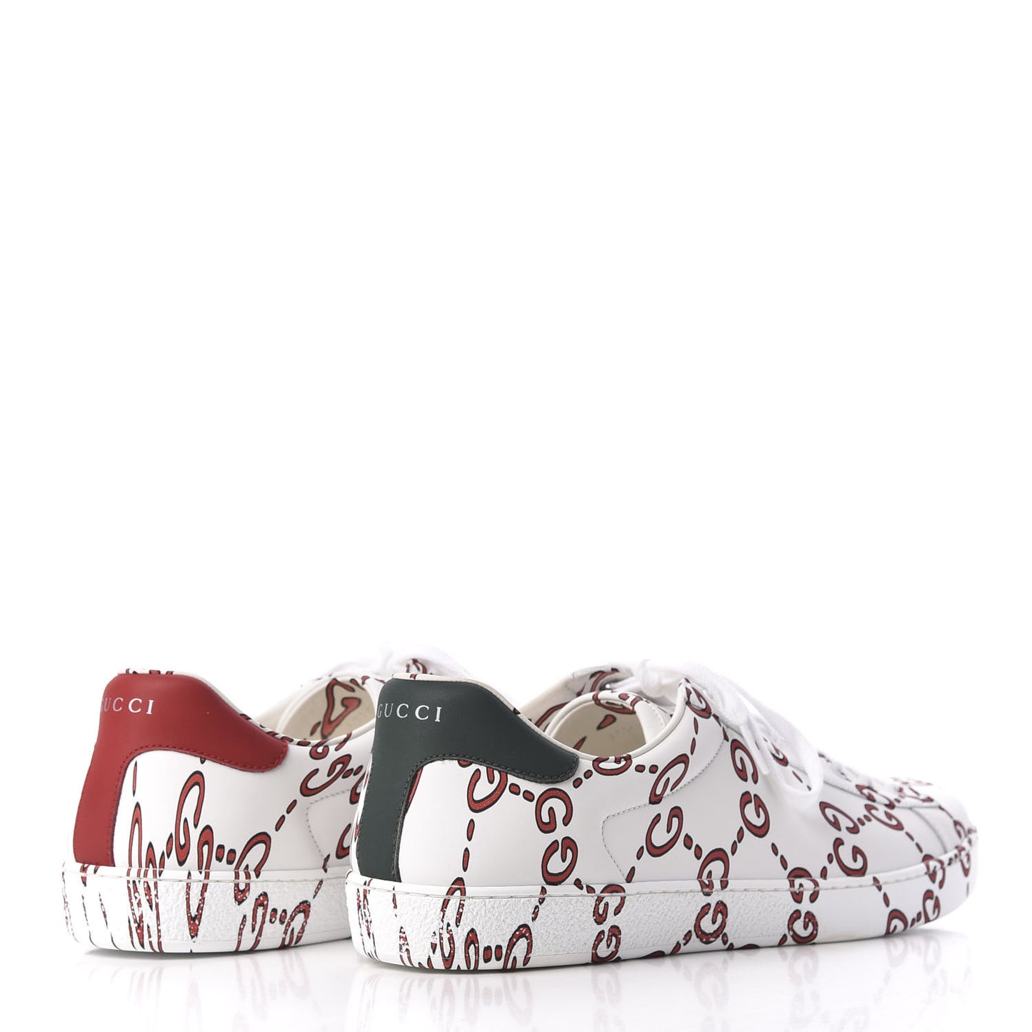 Calfskin GucciGhost Print Mens Ace Sneakers 11 White Hibiscus Red