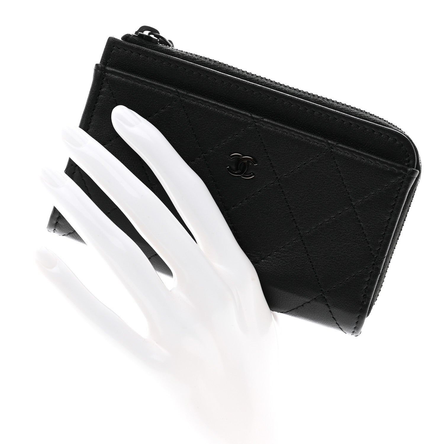 Chanel Lambskin Quilted Zip Card Holder So Black 2 of 8