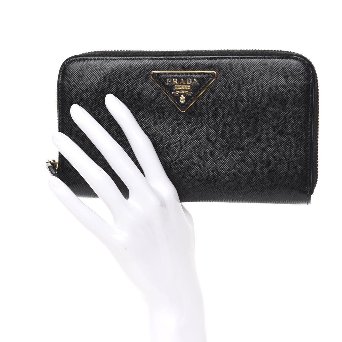 Saffiano Triangle Zip Around Wallet Black