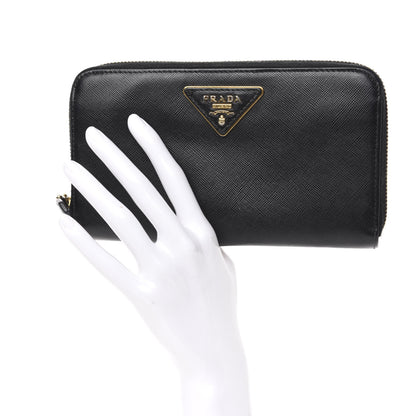 Prada Saffiano Triangle Zip Around Wallet Black 2 of 11
