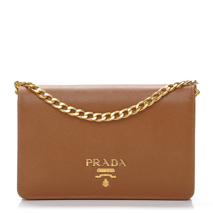 Prada Saffiano Lux Chain Wallet Camel 1 of 7