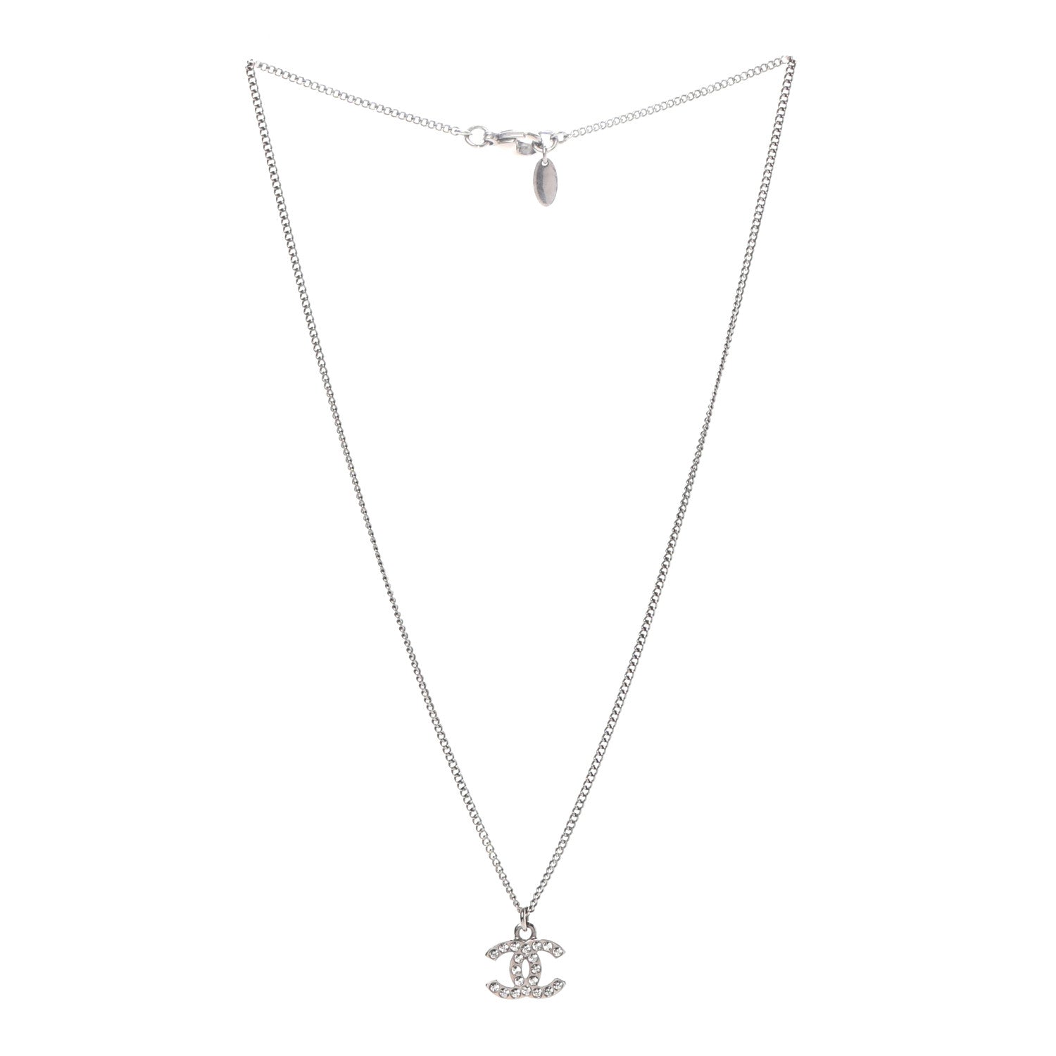 Chanel Crystal CC Necklace Silver 3 of 5