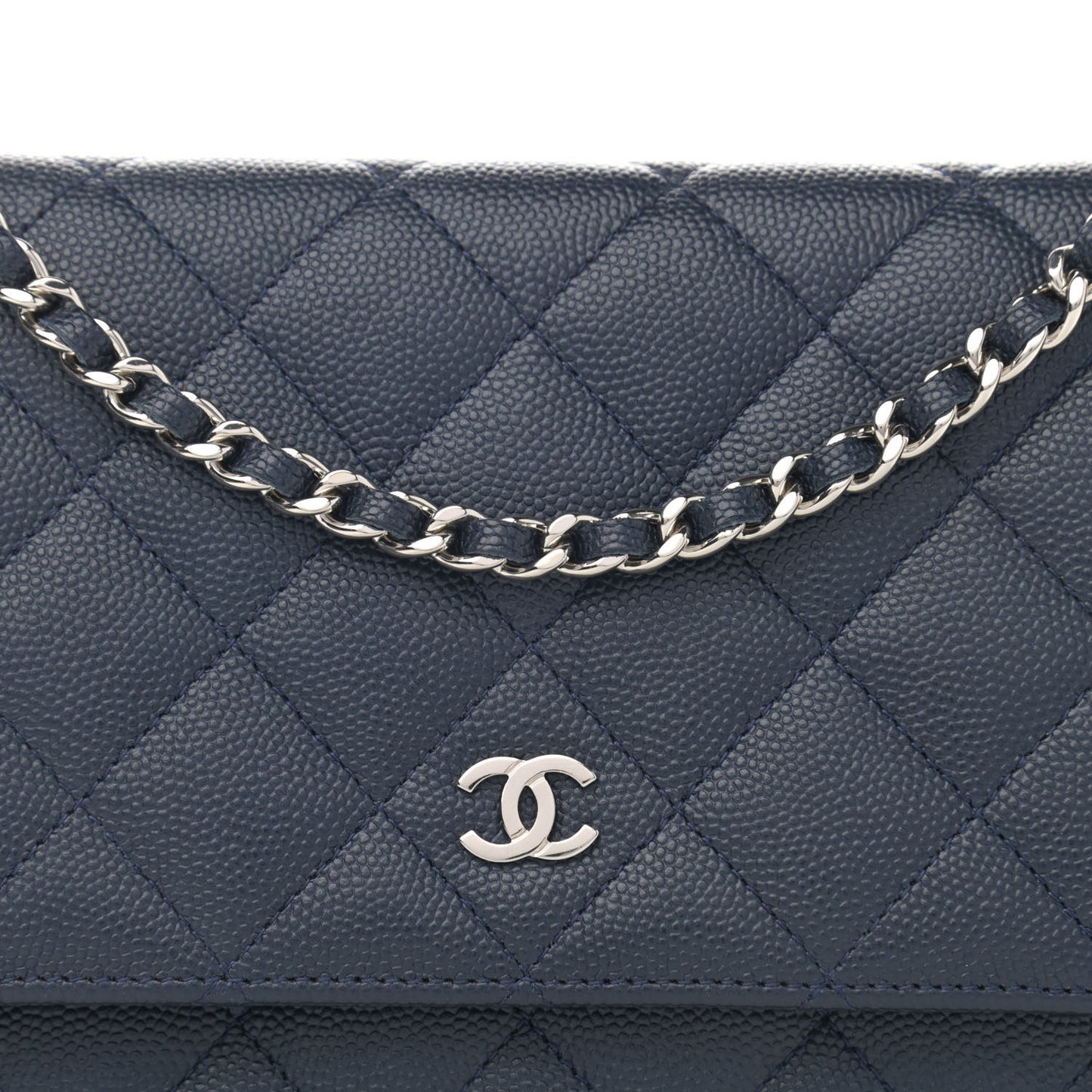 Caviar Quilted Wallet On Chain WOC Navy Blue