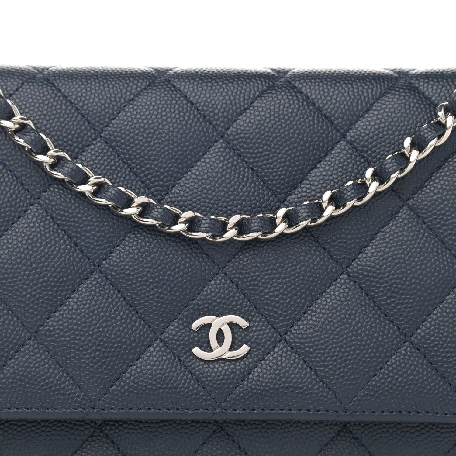 Chanel Caviar Quilted Wallet On Chain WOC Navy Blue 9 of 13