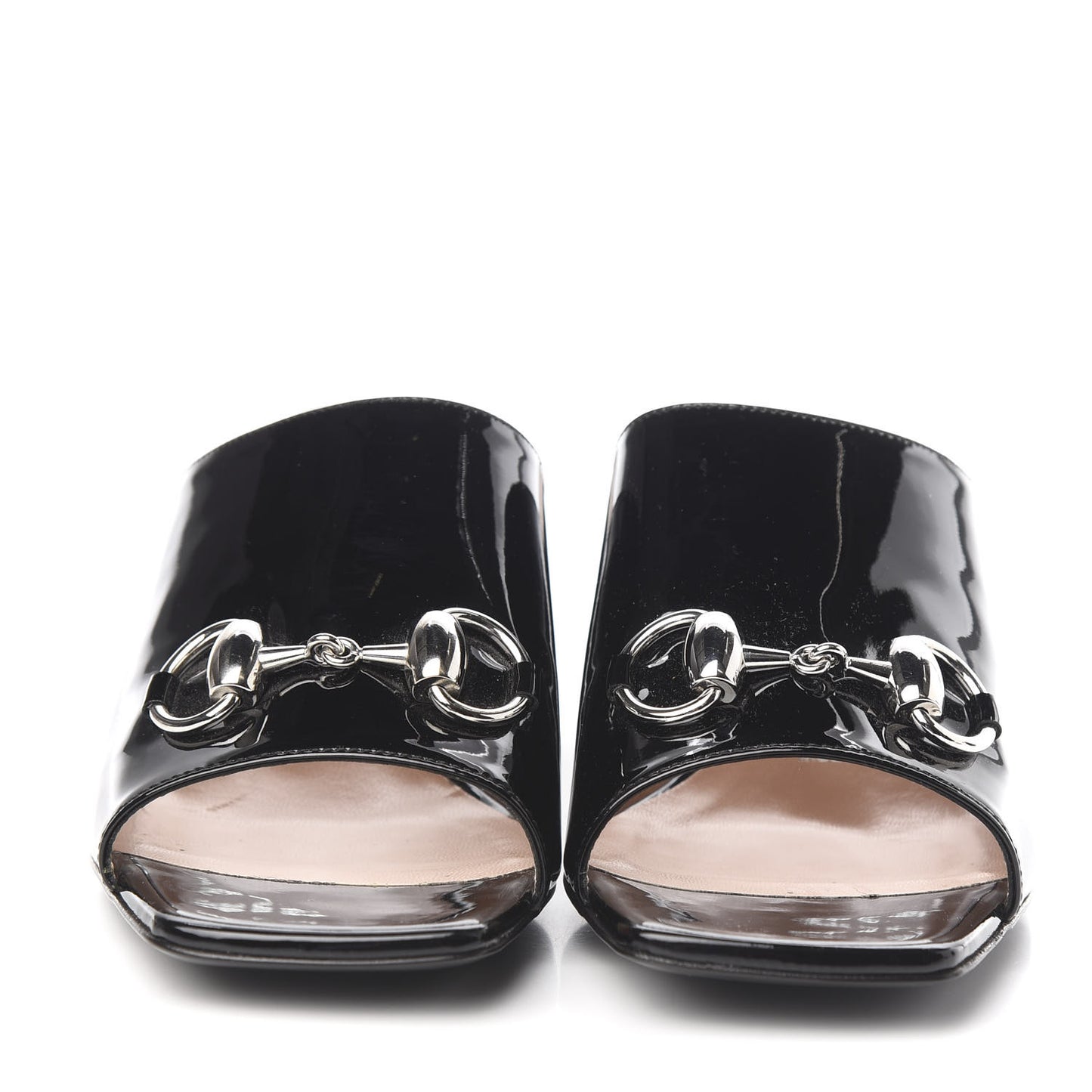 Patent Lexi Horsebit Mid-Heel Slide Sandals 35 Black
