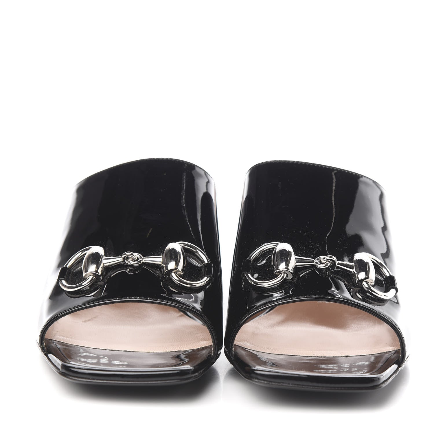 Gucci Patent Lexi Horsebit Mid-Heel Slide Sandals 35 Black 2 of 10