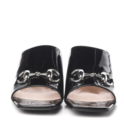 Gucci Patent Lexi Horsebit Mid-Heel Slide Sandals 35 Black 2 of 10