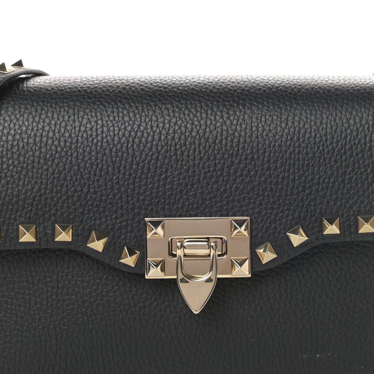 Pebbled Calfskin Medium Rockstud Flip Lock Crossbody Bag Black
