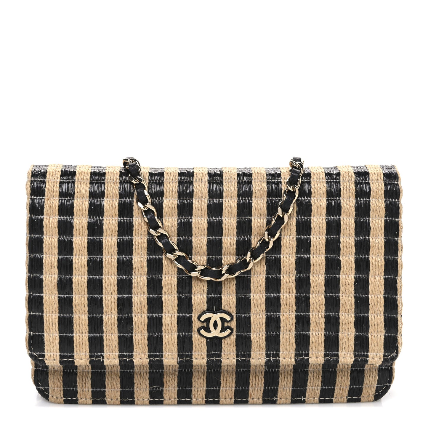 Raffia Jute Striped Urban Jungle Wallet On Chain WOC Black Beige