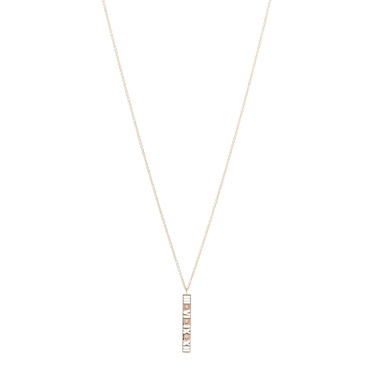 Tiffany 18K Rose Gold Diamond Atlas Bar Pendant Necklace 1 of 6