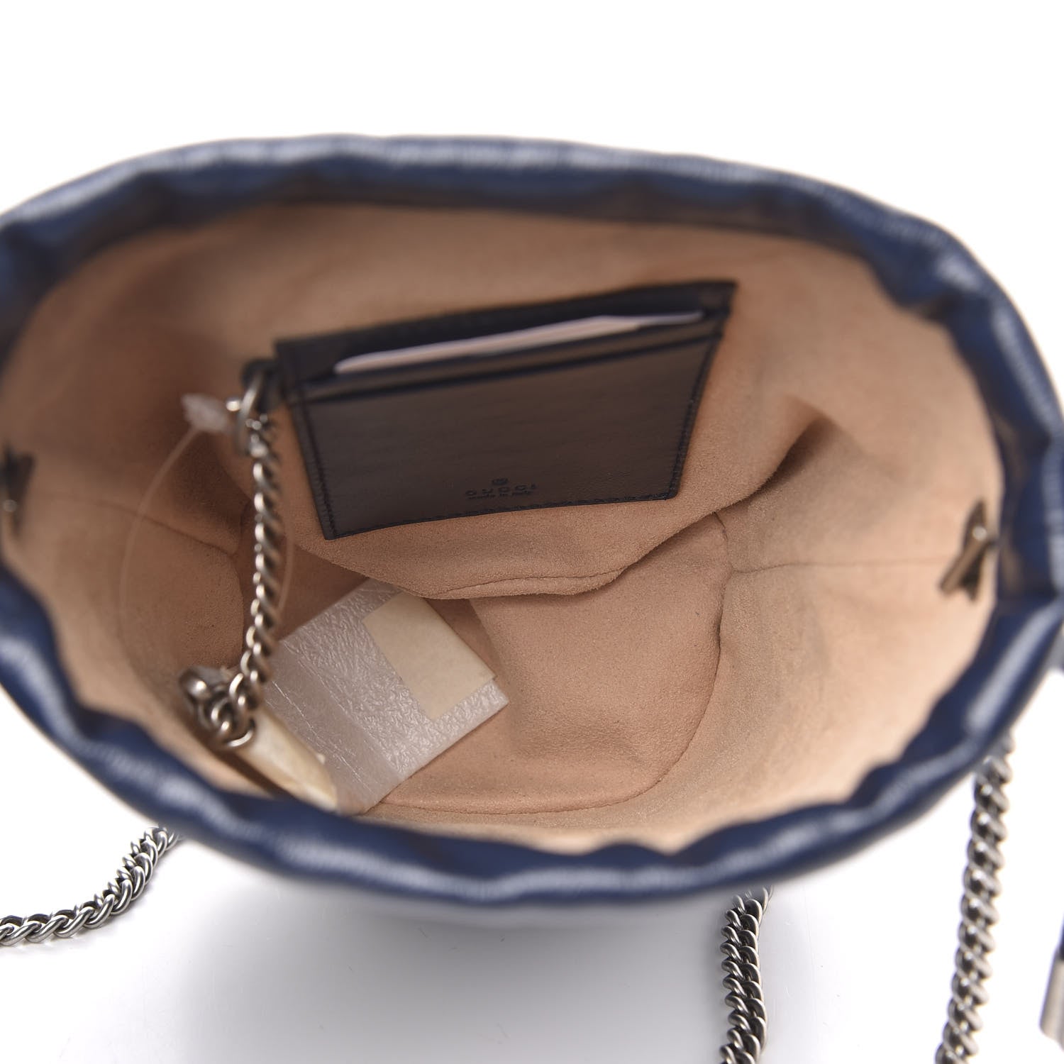 Gucci Vintage Effect Calfskin Matelasse Diagonal Mini Torchon GG Marmont 2.0 Bucket Bag Blue Agata Mystic White 5 of 10