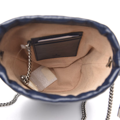 Gucci Vintage Effect Calfskin Matelasse Diagonal Mini Torchon GG Marmont 2.0 Bucket Bag Blue Agata Mystic White 5 of 10