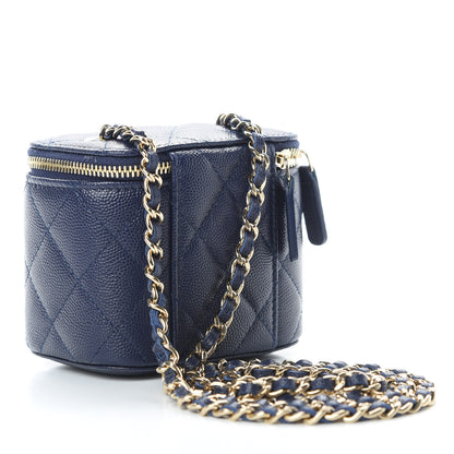 Chanel Caviar Quilted Mini Vanity Case With Chain Navy Blue 3 of 11