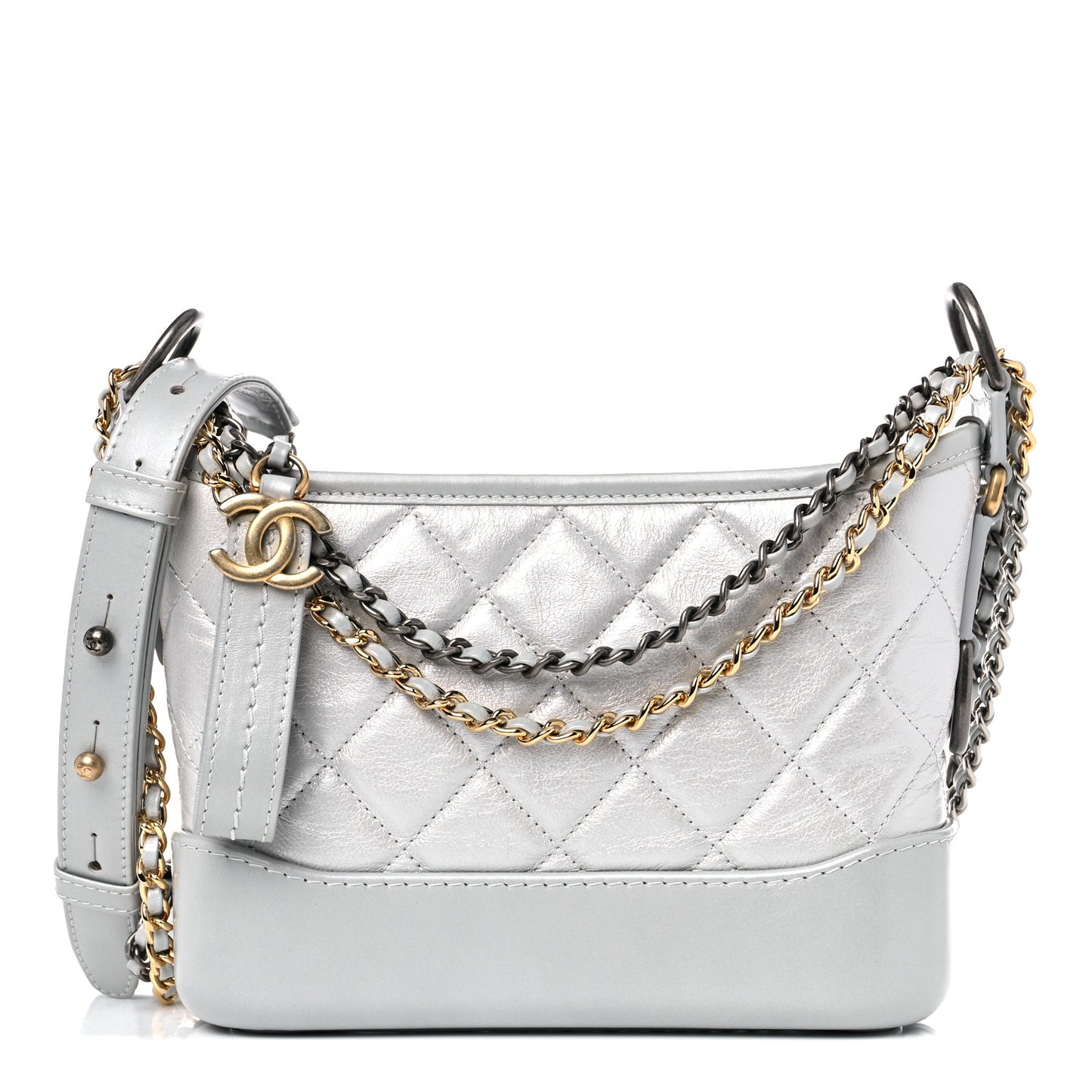 Metallic Aged Calfskin Quilted Small Gabrielle Hobo Silver