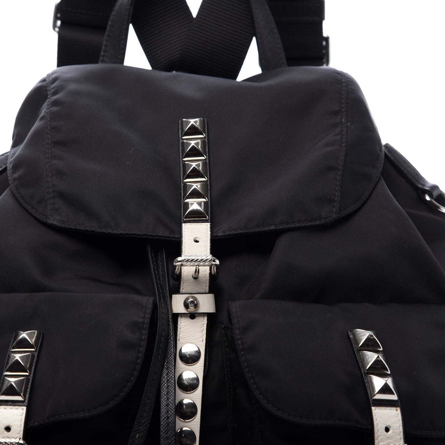 Nylon New Vela Studded Backpack Black White
