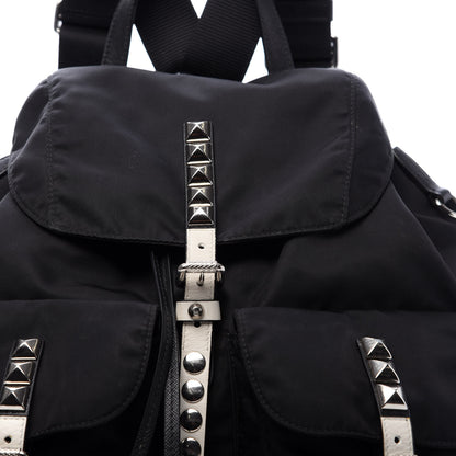 Prada Nylon New Vela Studded Backpack Black White 9 of 9