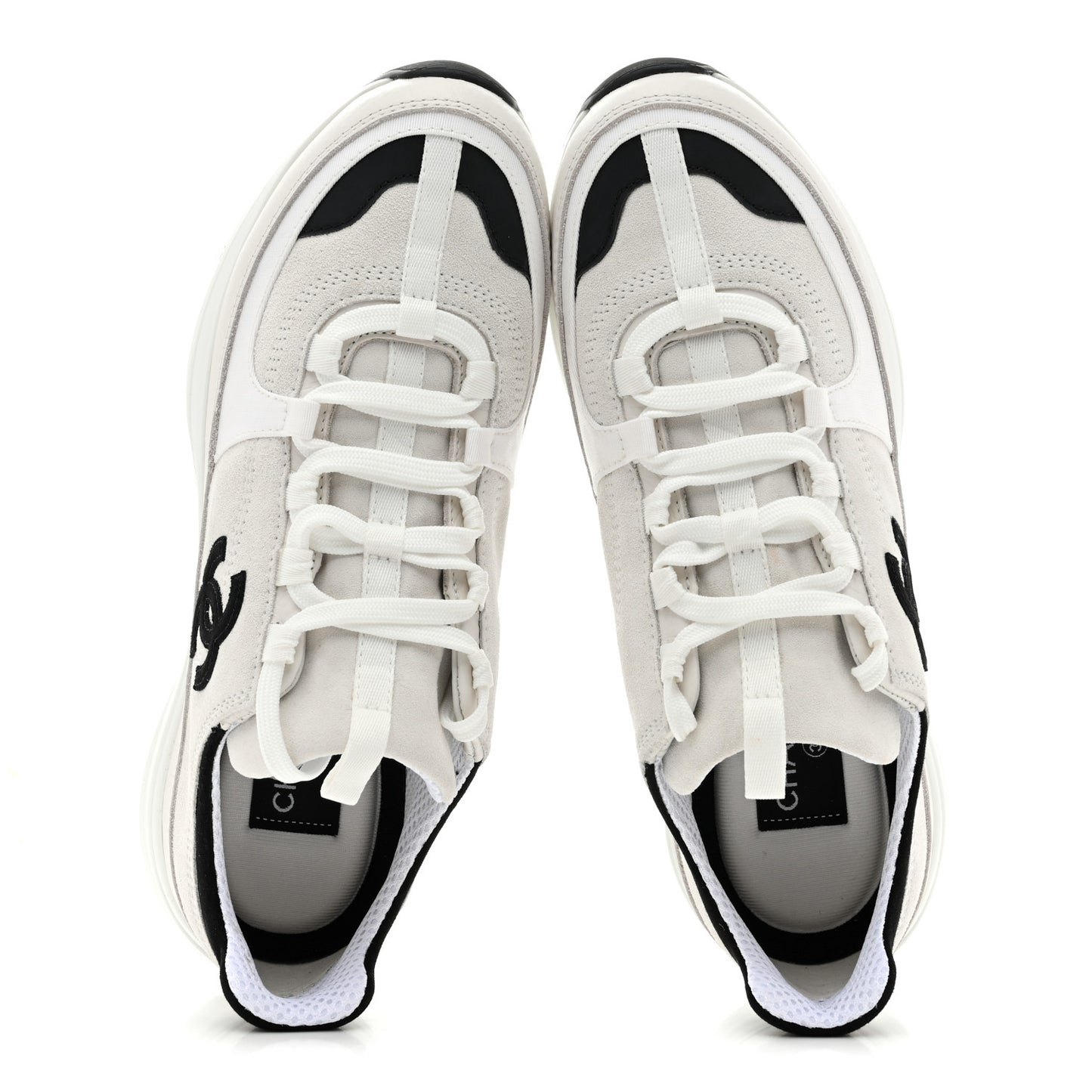 Suede Calfskin Grosgrain Womens CC Sneakers 39.5 White Black