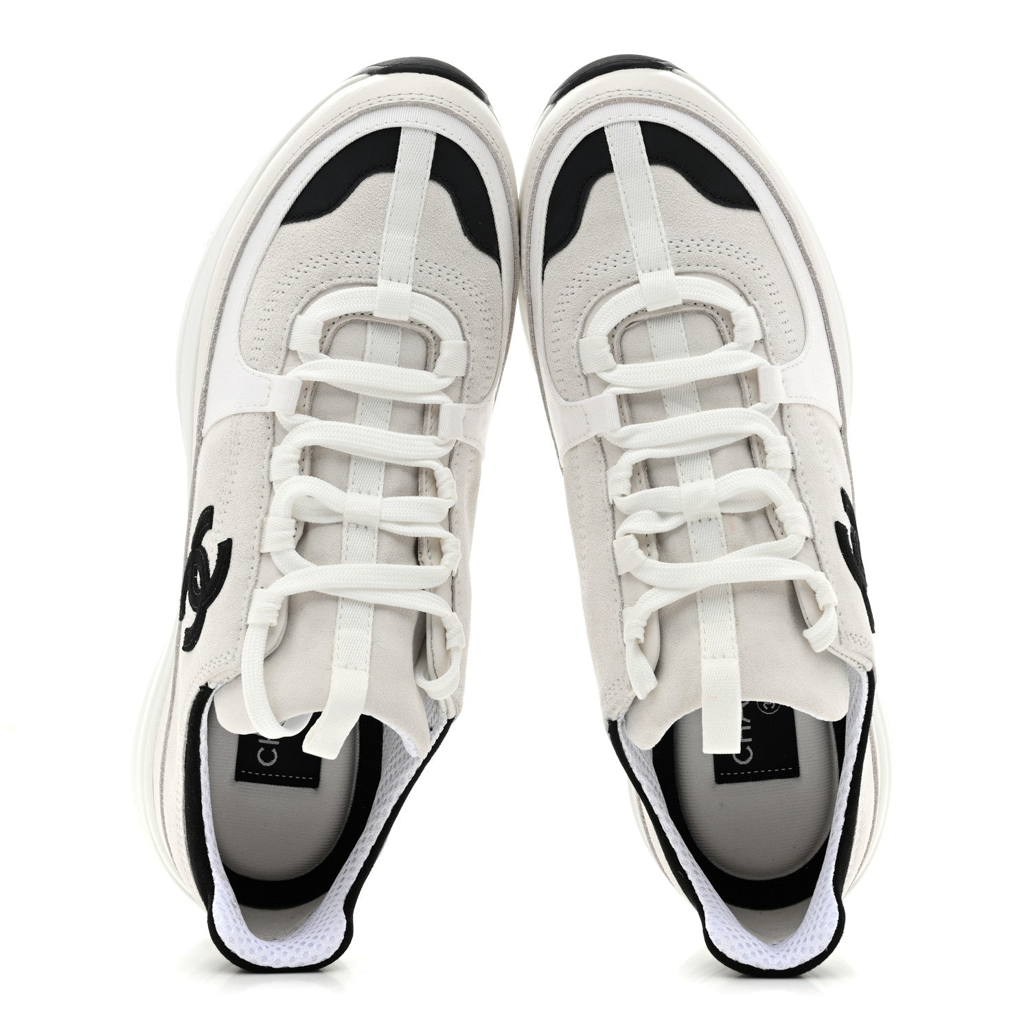Chanel Suede Calfskin Grosgrain Womens CC Sneakers 39.5 White Black 2 of 11