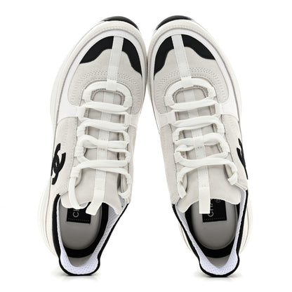 Chanel Suede Calfskin Grosgrain Womens CC Sneakers 39.5 White Black 2 of 11