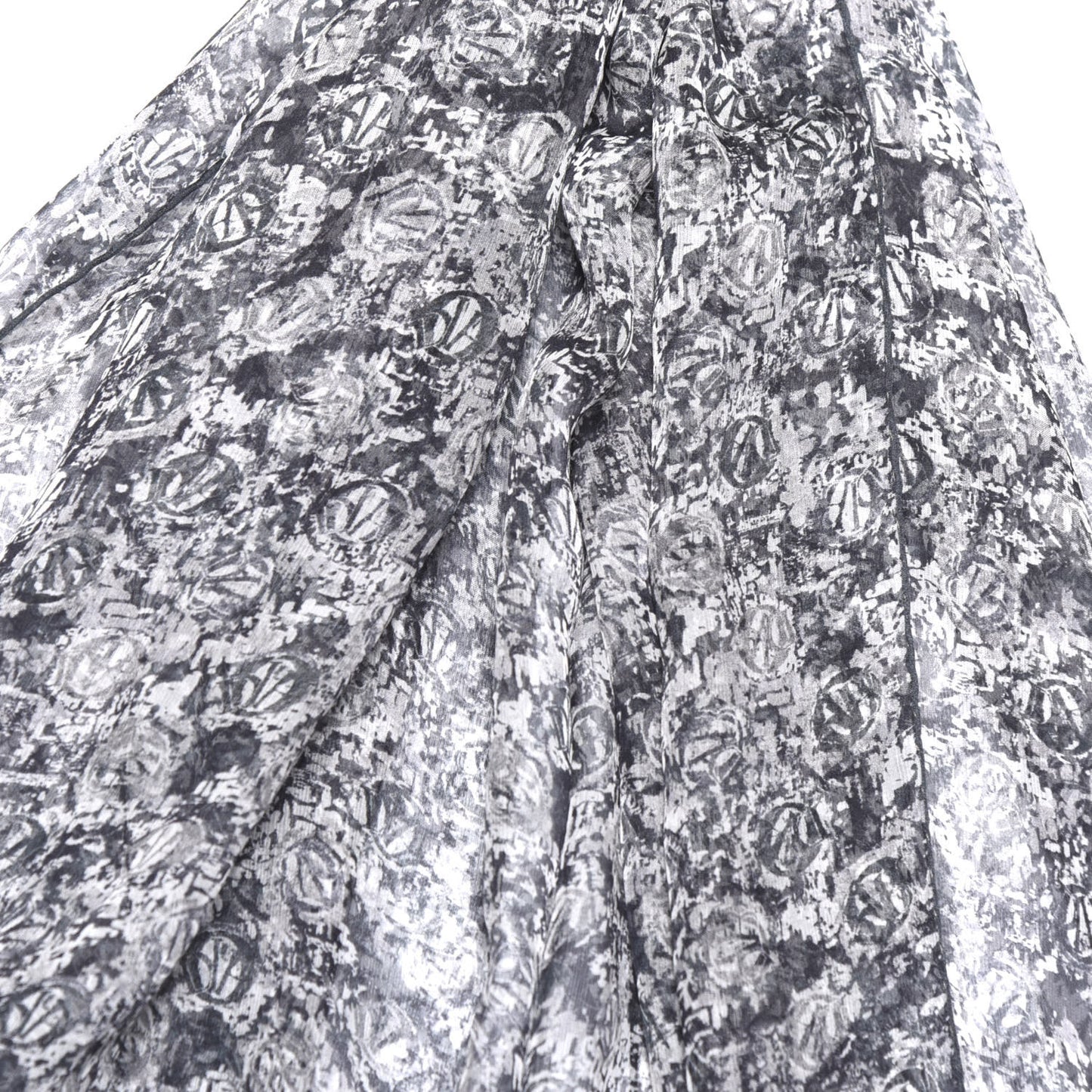 Silk Printed Scarf Black White