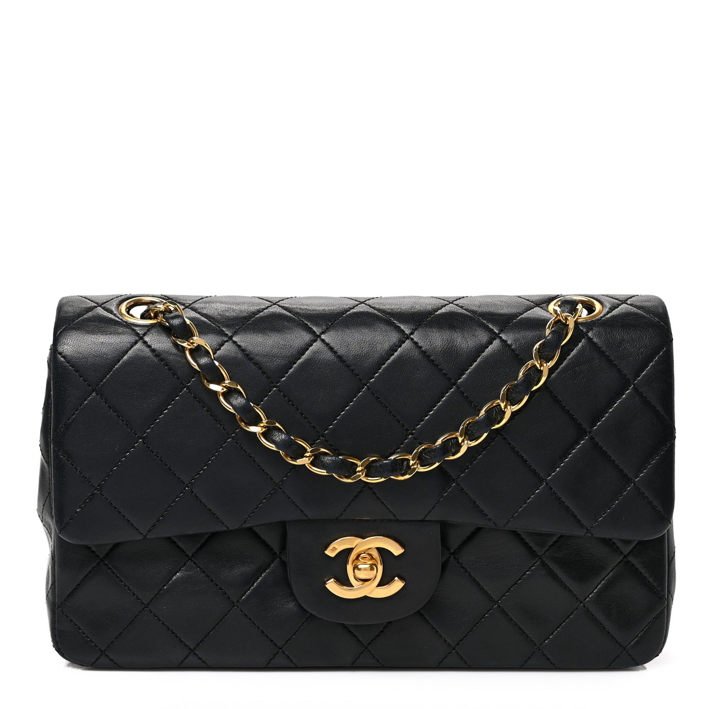 Lambskin Quilted Small Double Flap Black