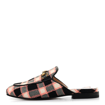 Gucci Tweed Calfskin Damier Womens Princetown Slippers 35 Black Pink Multicolor 1 of 8