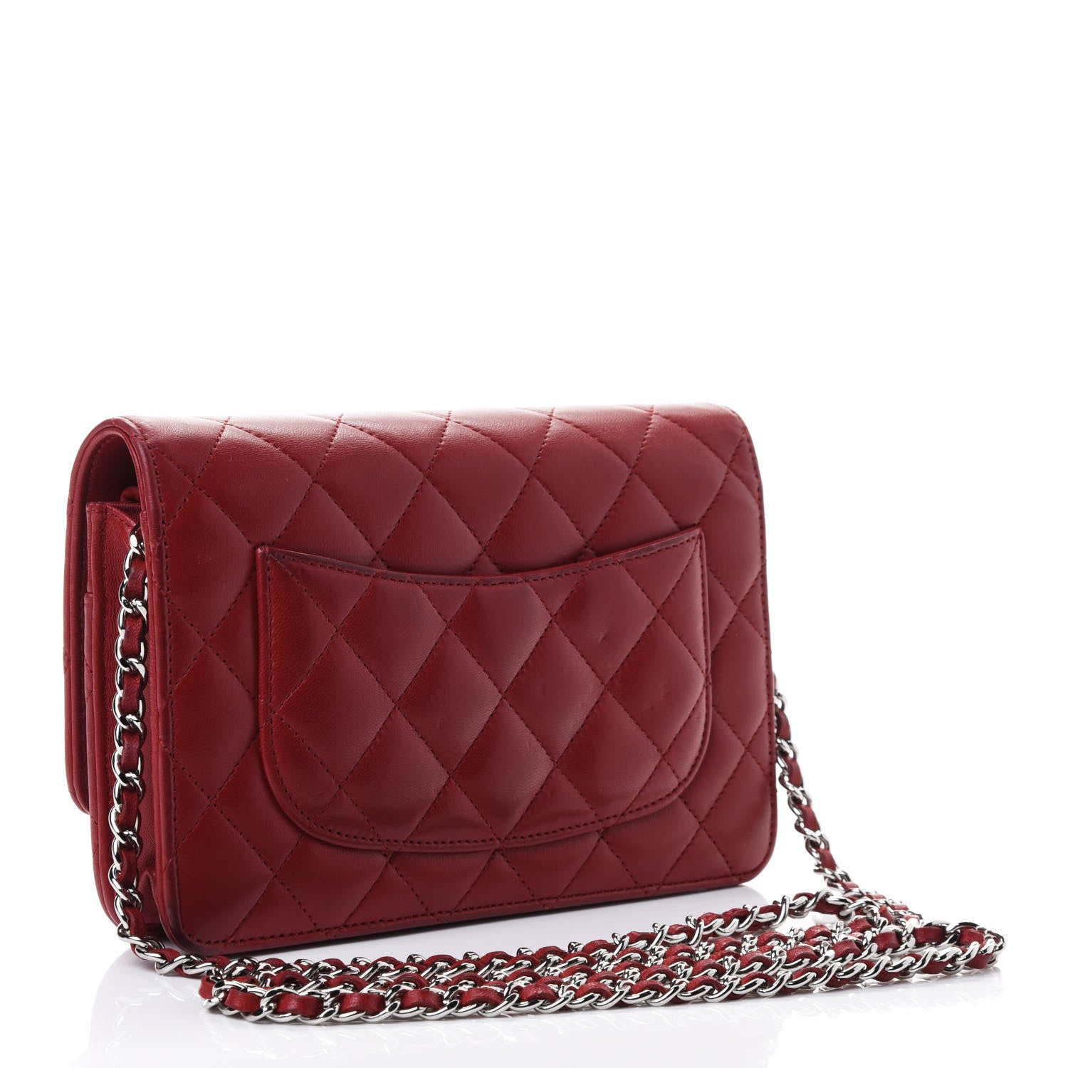 Chanel Lambskin Quilted Wallet on Chain WOC Red 2 of 5
