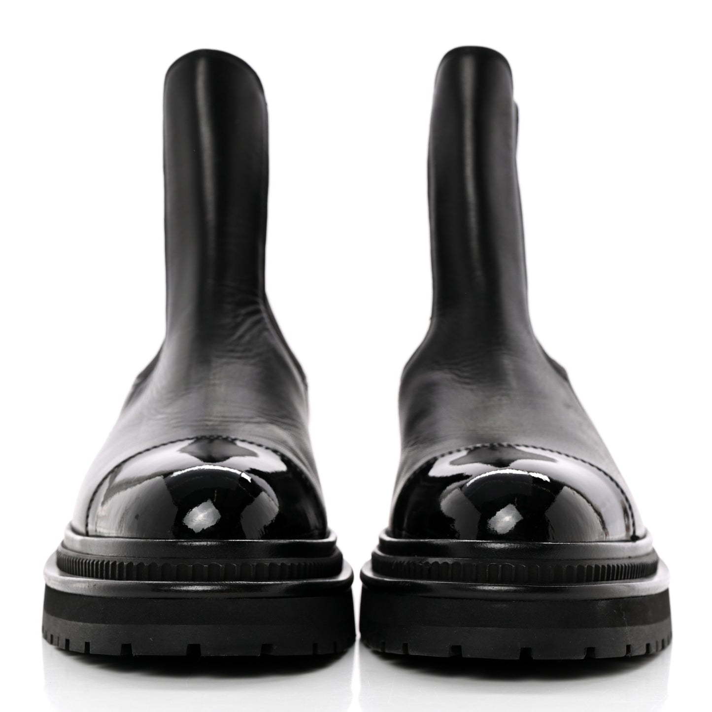 Crumpled Calfskin Patent Cap Toe Short Boots 37 Black