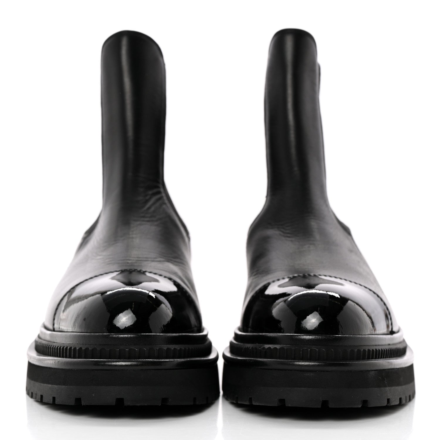 Chanel Crumpled Calfskin Patent Cap Toe Short Boots 37 Black 2 of 12